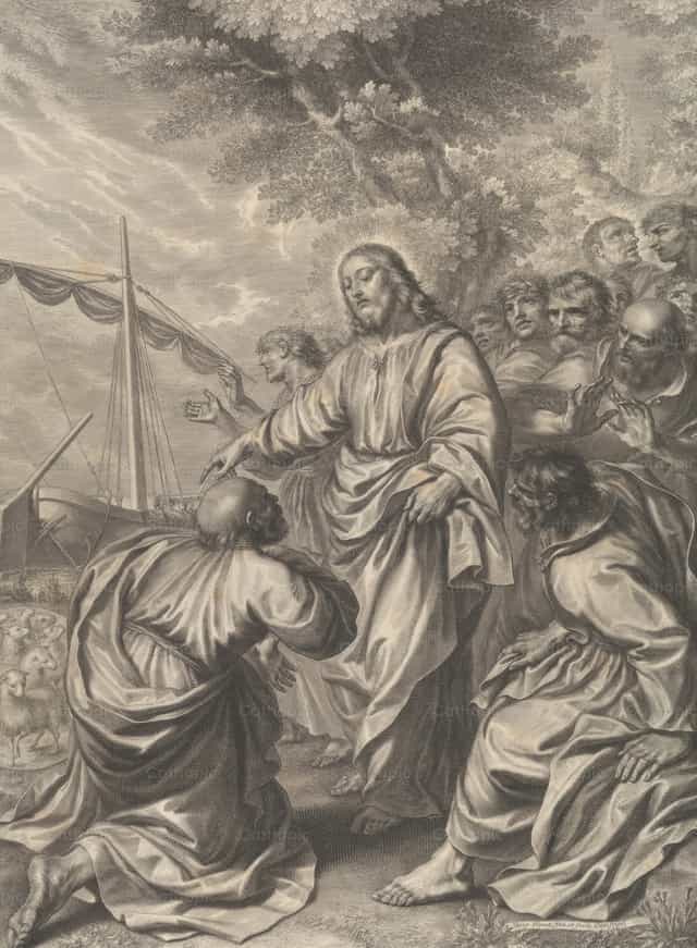 Le Christ confiant la garde de ses troupeaux à saint Pierre - Images catholiques de stock - Photo de Restored Christian Art