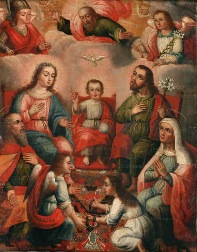 Ang Pamilya ng Batang Hesus kasama ang Nabilanggong Kaluluwa ng Banal na Pag-ibig - Mga Catholic stock image - Larawan ni Restored Christian Art