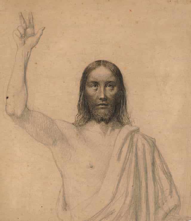 Bendición de Cristo. Retrato de medio cuerpo - Banco de imágenes católicas - Fotografía por Restored Christian Art