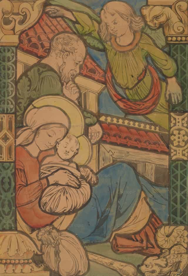 L’ange instruisant Joseph de fuir en Égypte - Images catholiques de stock - Photo de Restored Christian Art