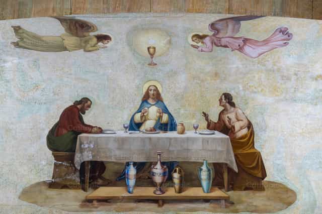 Jésus et les pèlerins d’Emmaüs - Images catholiques de stock - Photo de Joan Sutter