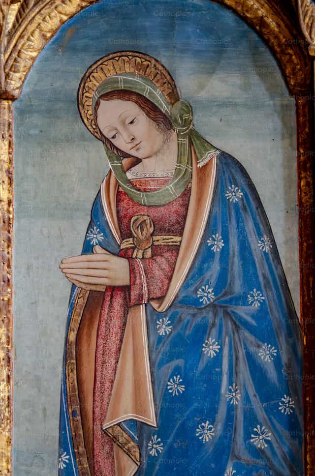 Pagpipinta ng Birheng Maria na nagdarasal - Mga Catholic stock image - Larawan ni Joan Sutter