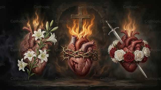 Mga Puso nina Hesus, Maria, at Jose - Mga Catholic stock image - Larawan ni Carlos Daniel
