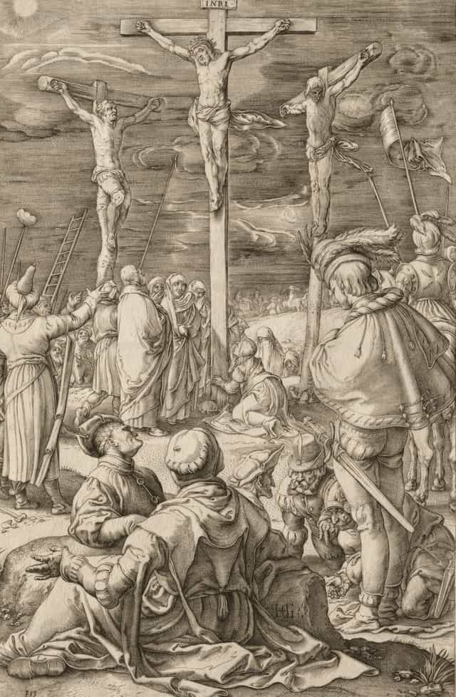 Cristo da Cruz entre os Dois Ladrões - Imagens católicas de stock - Foto de Restored Christian Art