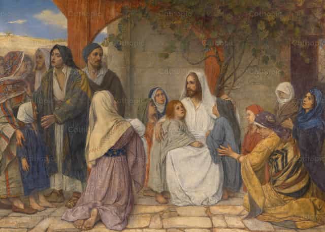 Laissez venir à moi les petits enfants - Images catholiques de stock - Photo de Restored Christian Art