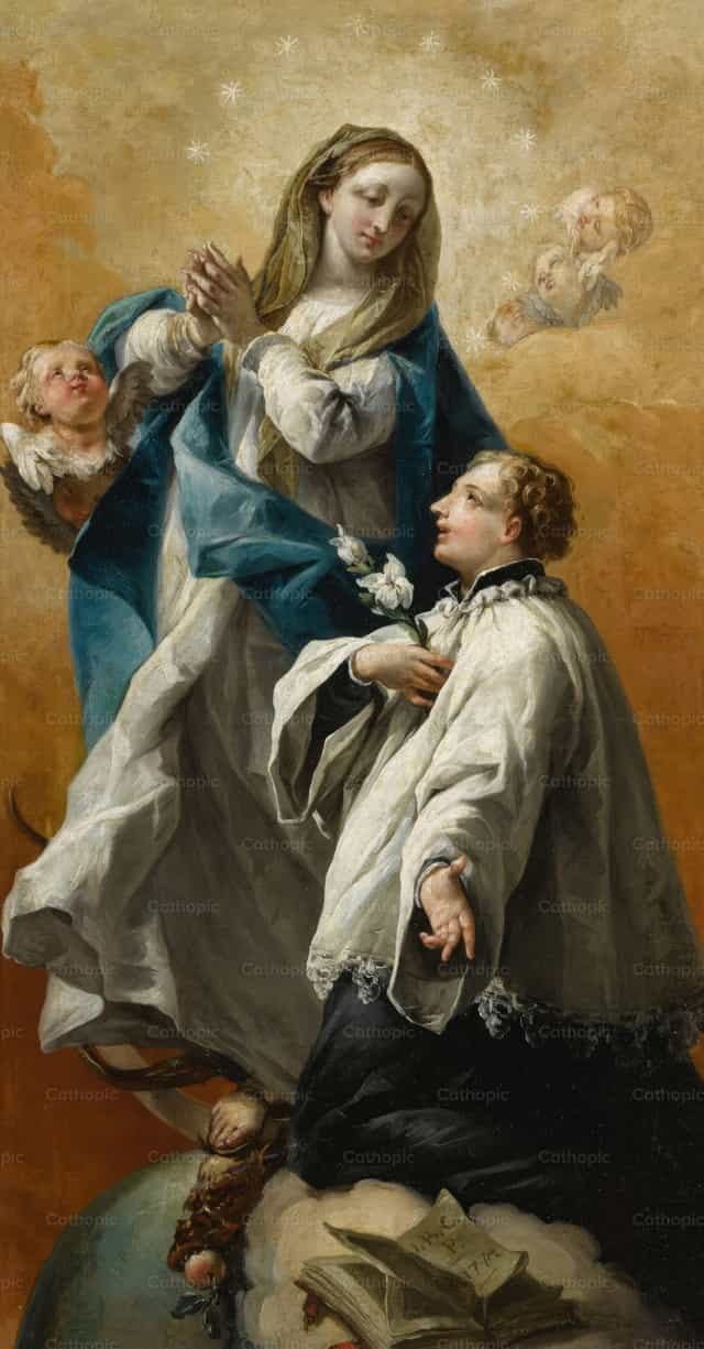 A Madonna dicsőségben Szent Alajos Gonzagával - Katolikus stockképek - Fotó: Restored Christian Art