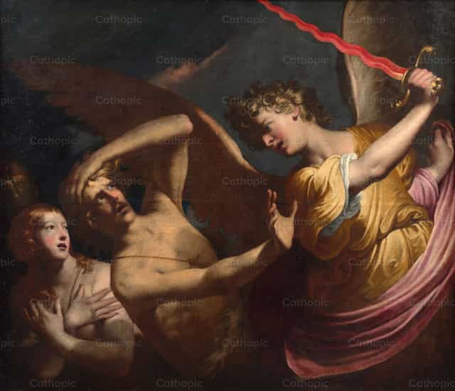 Si Eva ay pinaalis sa Hardin ng Eden - Mga Catholic stock image