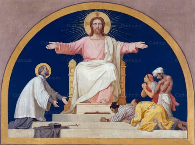 San Francesco Saverio presenta a Cristo il popolo - Immagini stock cattoliche - Foto di Restored Christian Art