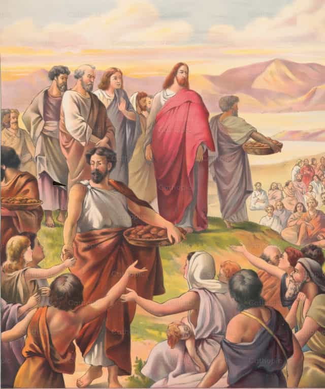Nakarmienie pięciu tysięcy - Katolickie zdjęcia stockowe - Zdjęcie: Restored Christian Art