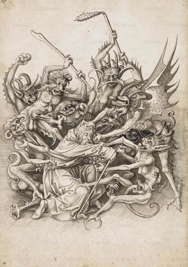 De foltering van Sint-Antonius door demonen - Katholieke stockfoto's