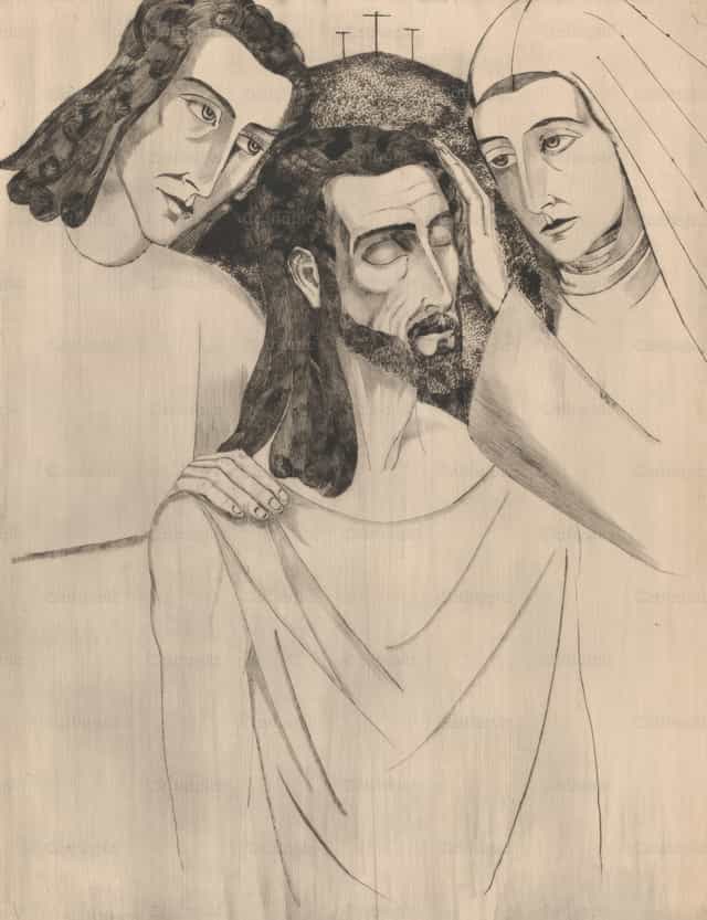 Chrystus między św. Janem Chrzcicielem a Maryją - Katolickie zdjęcia stockowe