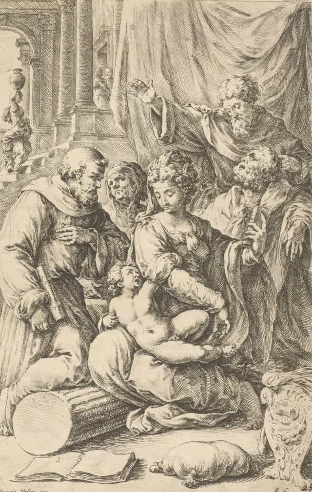 Szűz Mária gyermekével, Szent József, Szent Anna és két férfi szent - Katolikus stockképek - Fotó: Restored Christian Art