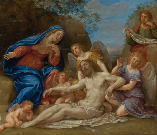 Jajgatás a Szűzanyával, Szent Jánossal és az angyalokkal - Katolikus stockképek - Fotó: Restored Christian Art
