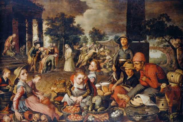 Jelenet a piacon Krisztussal és az elfogott házasságtörő asszonnyal - Katolikus stockképek - Fotó: Restored Christian Art