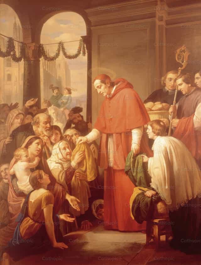 San Carlos Borromeo repartiendo limosna al pueblo - Banco de imágenes católicas