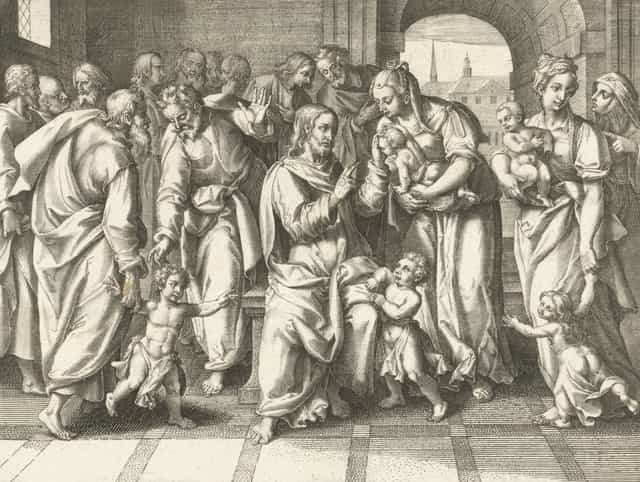 Laissez venir à moi les petits enfants - Images catholiques de stock