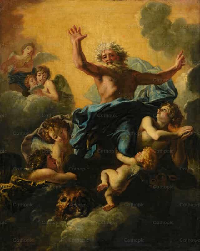 Bóg Ojciec i symbole ewangelistów (albo wizja Ezechiela) - Katolickie zdjęcia stockowe - Zdjęcie: Restored Christian Art
