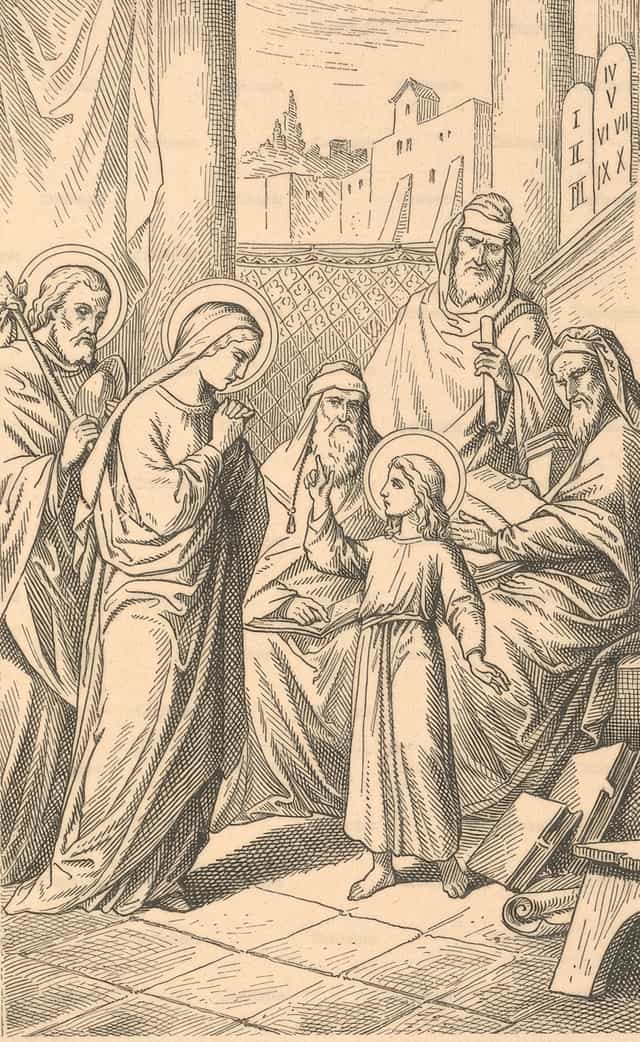 Jézus 12 évesen a templomban - Katolikus stockképek