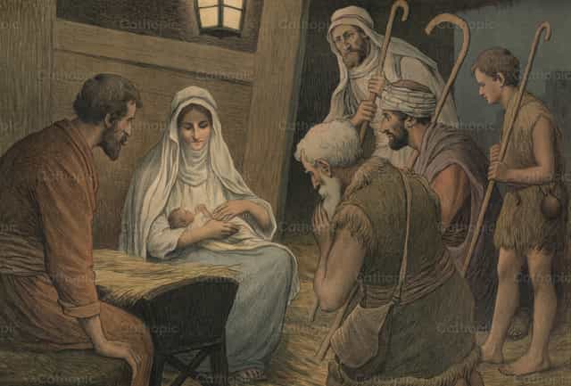 Adoracja pasterzy - Katolickie zdjęcia stockowe - Zdjęcie: Restored Christian Art