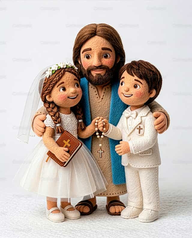 Première Communion, Jésus et les enfants - Images catholiques de stock - Photo de Clina CG