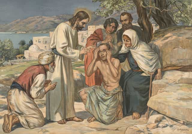 Jesús cura al ciego - Banco de imágenes católicas