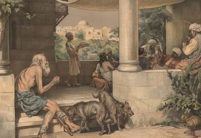 Lazarus am Tisch des Reichen - Katholische Stockfotos
