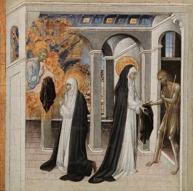 Si Santa Catalina ng Siena at ang Pulubi - Mga Catholic stock image - Larawan ni Restored Christian Art