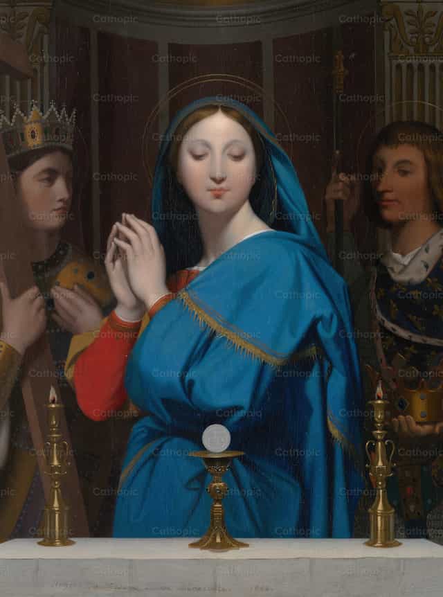 Dziewica adorująca Hostię - Katolickie zdjęcia stockowe - Zdjęcie: Restored Christian Art