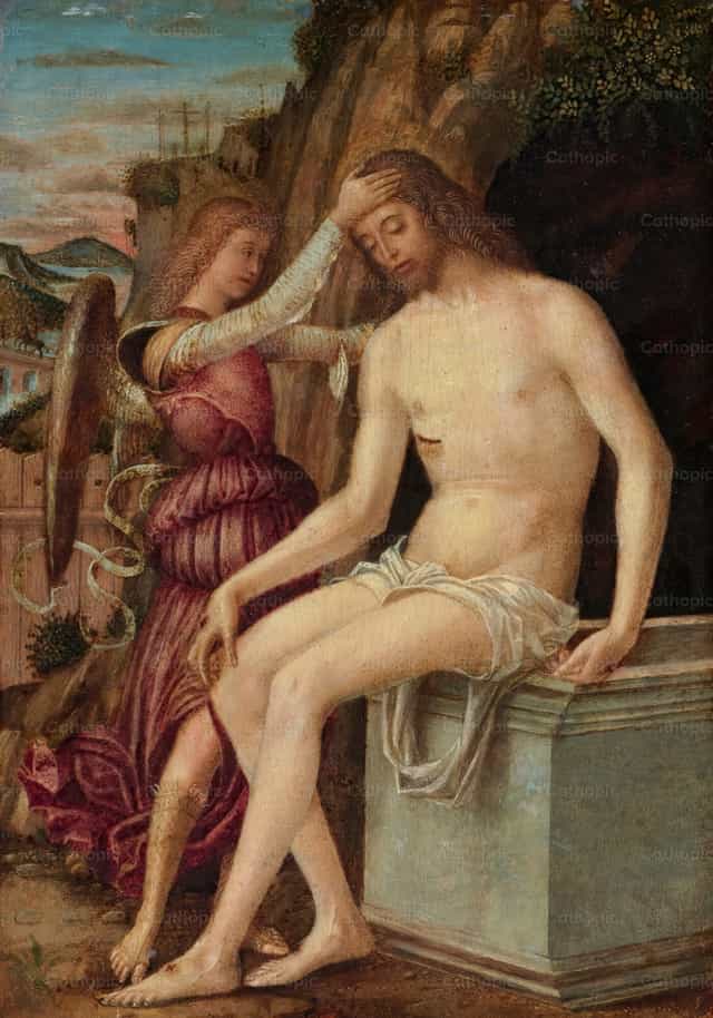 Le Christ ressuscité avec un ange - Images catholiques de stock