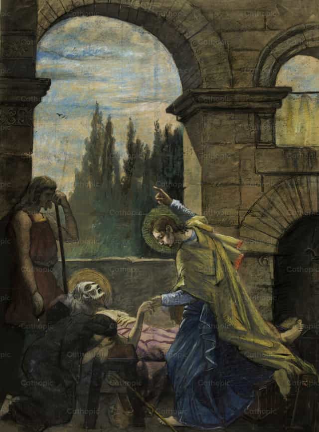 Der heilige Petrus am Krankenbett des heiligen Hilarius - Katholische Stockfotos - Foto von Restored Christian Art