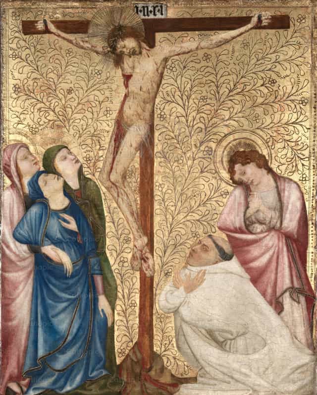 Le Calvaire avec un moine chartreux - Images catholiques de stock