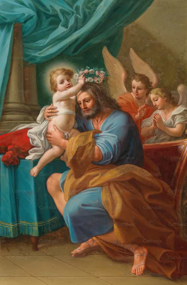 Ang Pagkorona kay San Jose ng Batang Kristo kasama ang mga Anghel - Mga Catholic stock image - Larawan ni Restored Christian Art