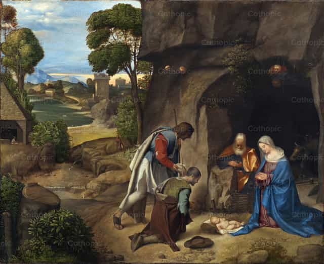 A Adoração dos Pastores - Imagens católicas de stock - Foto de Restored Christian Art