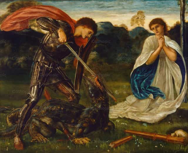 Walka; św. Jerzy zabija smoka VI - Katolickie zdjęcia stockowe - Zdjęcie: Restored Christian Art