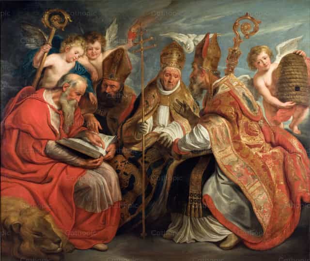 I Quattro Padri della Chiesa latina - Immagini stock cattoliche - Foto di Restored Christian Art