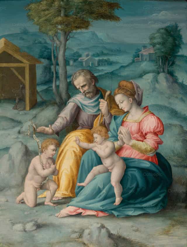 아기 성 요한 세례자와 함께한 성가정 - 가톨릭 스톡 이미지 - 사진 제공 Restored Christian Art