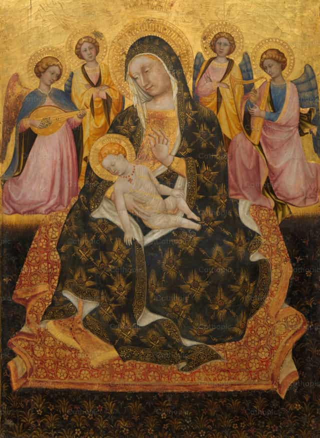 La Virgen con el Niño y los ángeles - Banco de imágenes católicas - Fotografía por Restored Christian Art