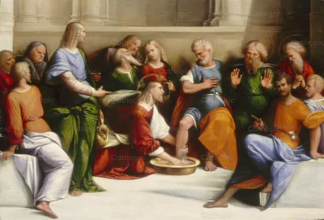 Chrystus obmywający nogi uczniom - Katolickie zdjęcia stockowe - Zdjęcie: Restored Christian Art