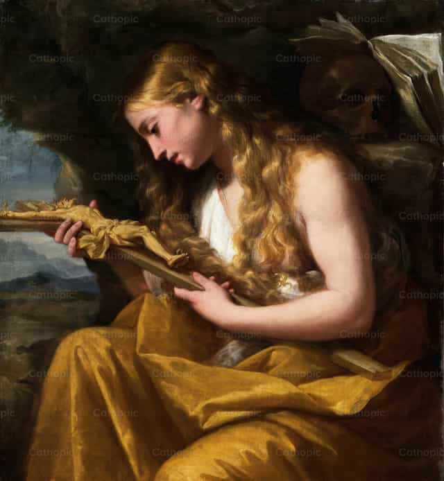Pokutująca Maria Magdalena w towarzystwie anioła - Katolickie zdjęcia stockowe