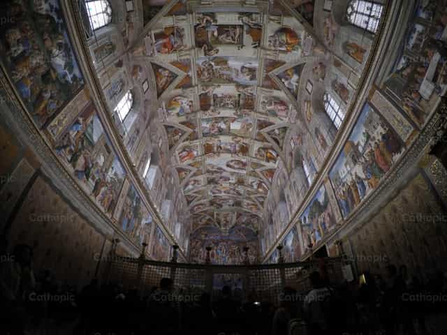 Abóbada do teto da Capela Sistina - Imagens católicas de stock