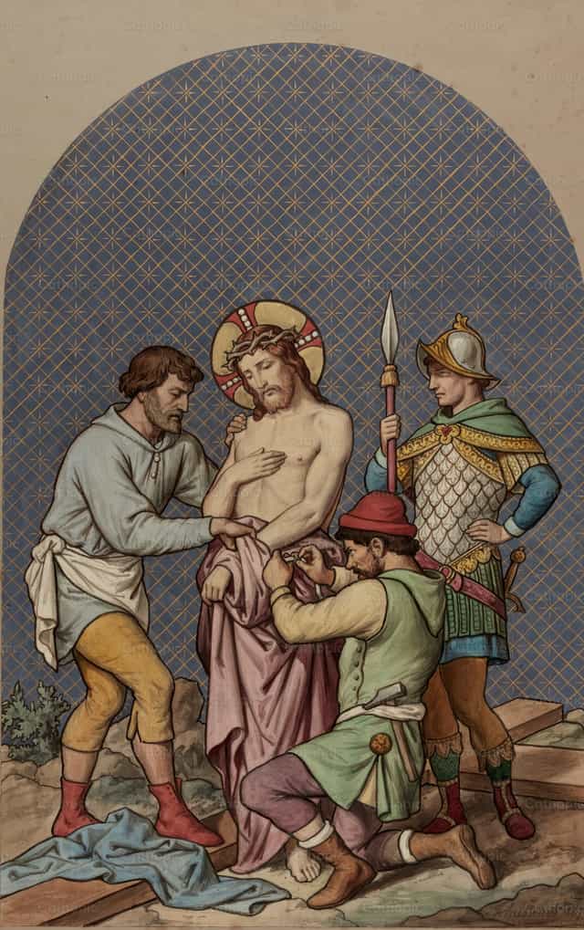 Gesù viene spogliato delle sue vesti - Immagini stock cattoliche - Foto di Restored Christian Art