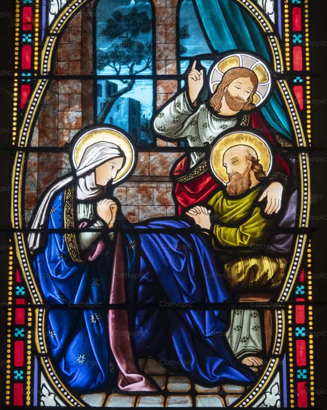 Muerte de San José rodeado por María y Jesús - Banco de imágenes católicas