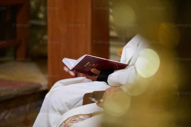 Padre leyendo la palabra - Banco de imágenes católicas