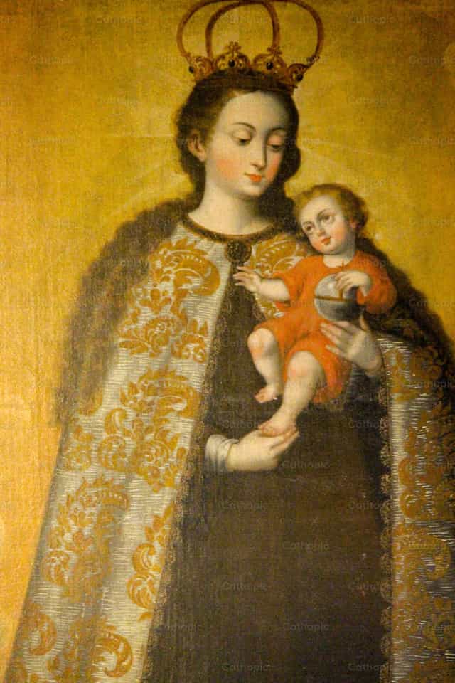 Pintura colonial da Virgem do Carmo - Imagens católicas de stock