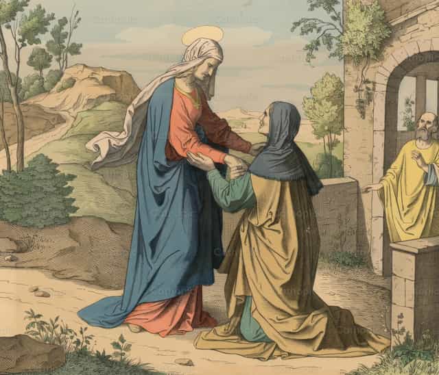 Het bezoek - Katholieke stockfoto's - Foto door Restored Christian Art