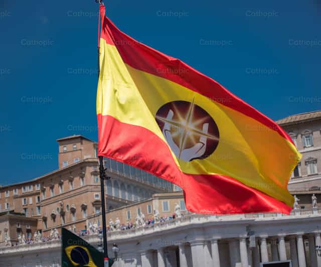 Charismatische Flagge Spaniens - Katholische Stockfotos