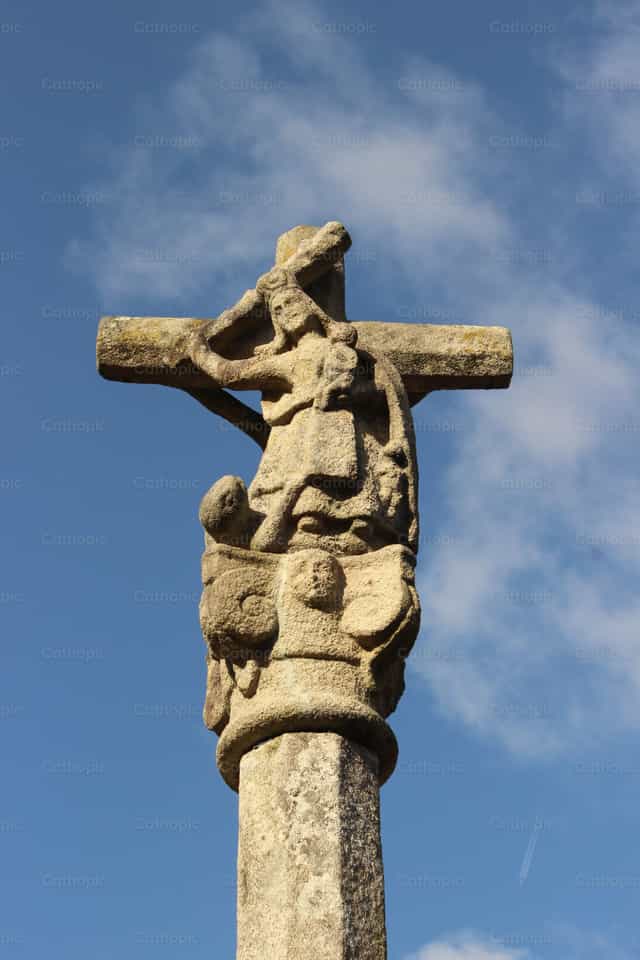 加利西亚十字架（Cruceiro），在康巴罗村的十字架 - 天主教图库图片