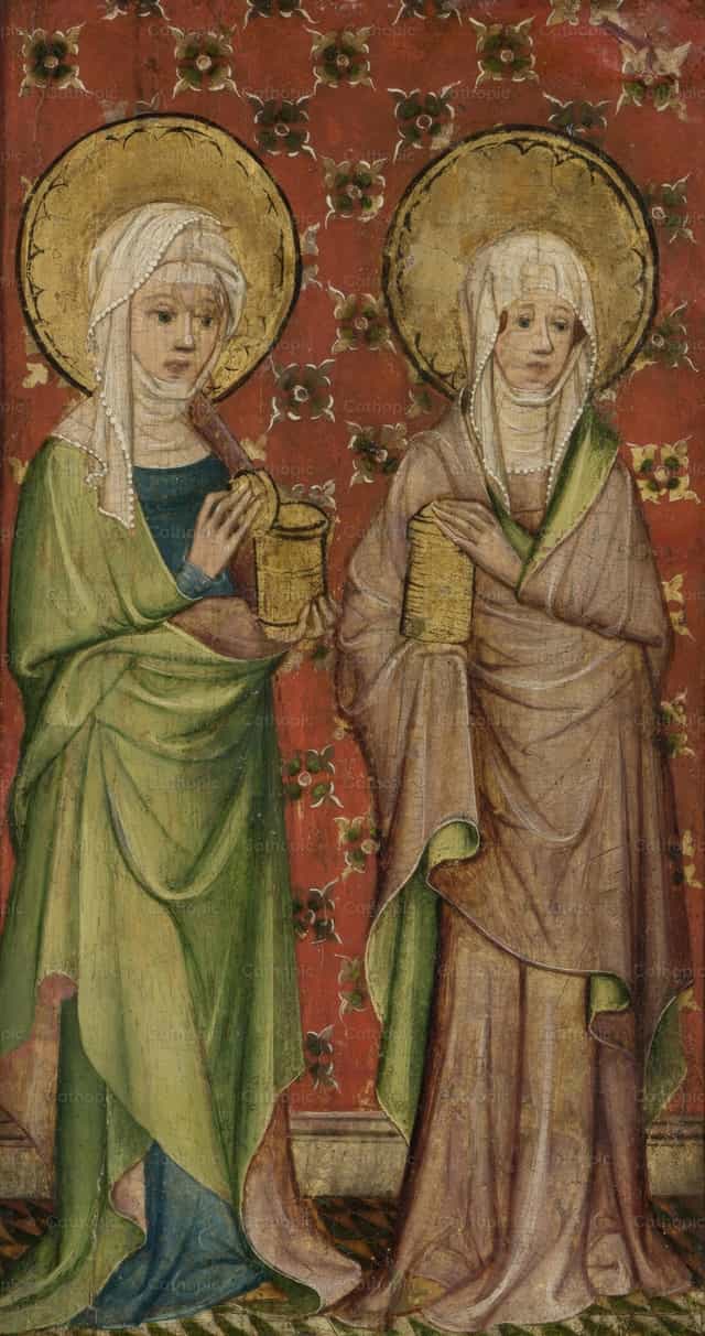 Two out of three Marys at the Sepulchre - Catholic stock images
