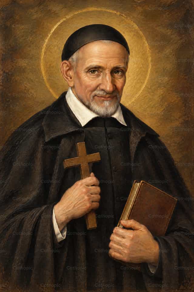 San Vicente de Paúl – Retrato al óleo pintado a mano - Banco de imágenes católicas