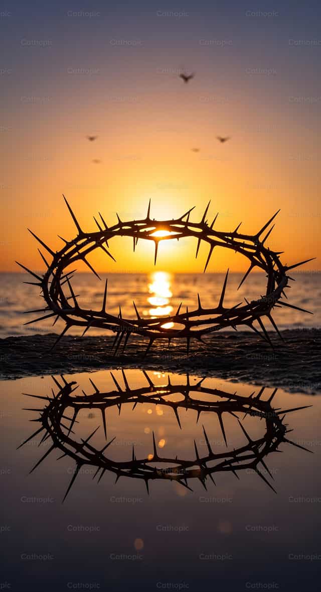 Sunset Reflected Crown - Catholic stock images